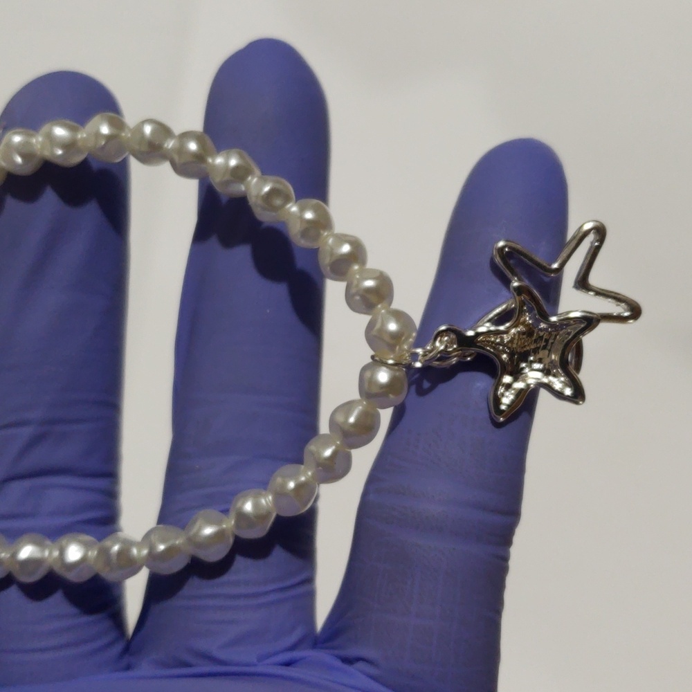 Periwinkle Silver tone Stars Beaded Stretchy Bracelet - Women's Fashion Jewelry - Picture 8 of 8